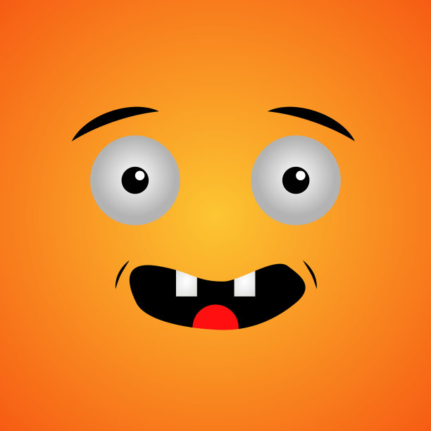 卡通脸的表情。卡哇伊漫画涂鸦人物与嘴和眼睛，疯狂悲伤困惑的脸情绪，漫画头像孤立在橙色的背景。情感的平方。平面设计。图片下载