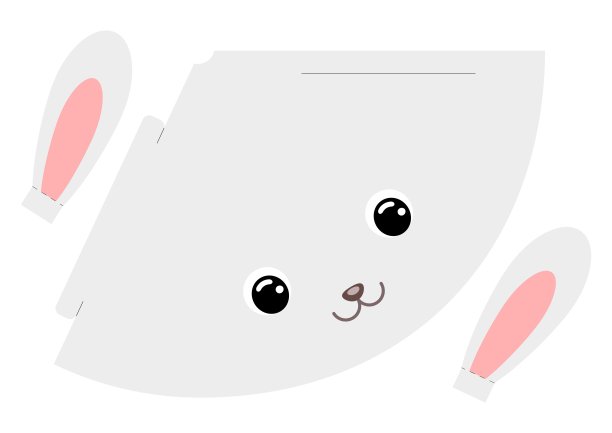 可印刷的野兔纸帽子。派对模切模板生日，圣诞节，宝宝淋浴。娱乐的乐趣配件。打印，剪切和胶水。矢量插图。图片下载