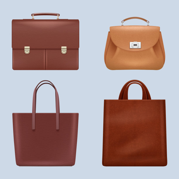 皮包。古董商务公文箱递上奢侈的棕色包时尚配件的男人和女人得体的向量逼真的插图图片下载