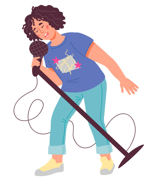 可爱的儿童歌手，平面矢量孤立在白色的背景。学龄男孩唱歌的肖像。图片下载