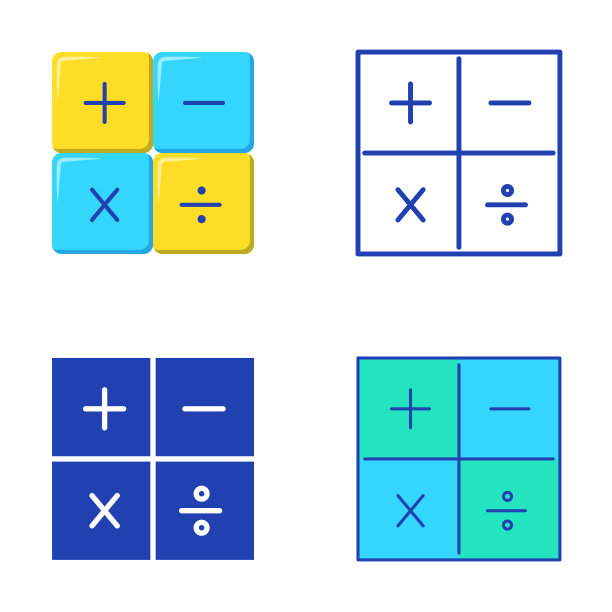 基本的数学操作图标设置在平面和线条风格图片下载