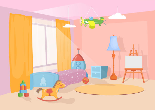 婴儿室内部有五颜六色的玩具和家具图片下载