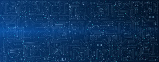 电子或电气线路板上的蓝色或绿色工程技术概念矢量全景背景图片下载
