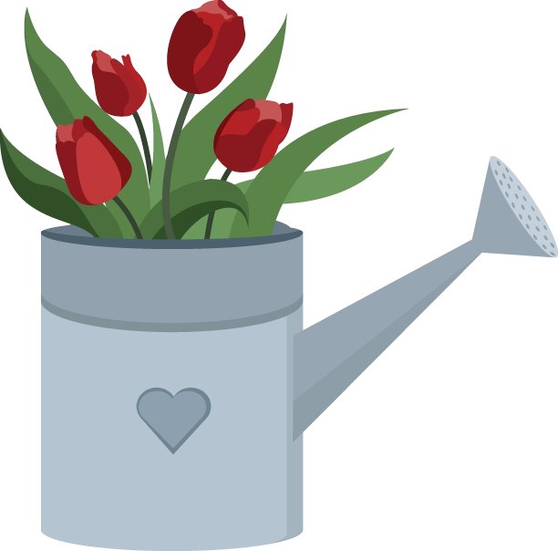 花束的红色郁金香花在花园浇水。春天插图为您设计问候，明信片为您的亲人卡片。图片下载