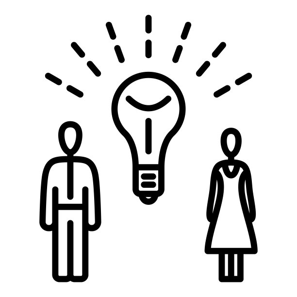 集体理念，男女一起创新，团队合作，性别平等。矢量图标，轮廓，孤立。图片下载