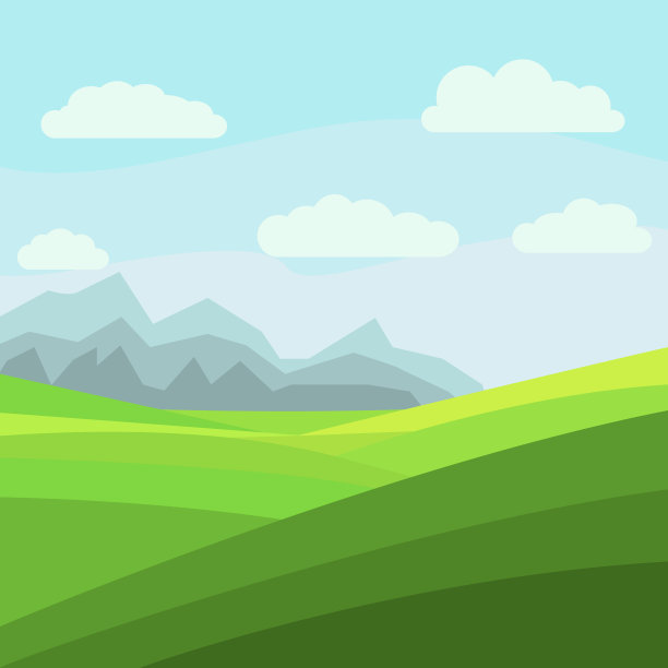 可爱的乡村景观树，田野，山川，卡通风格，矢量，插画，孤立图片下载