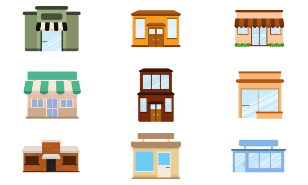 一套商店建筑图标图片下载