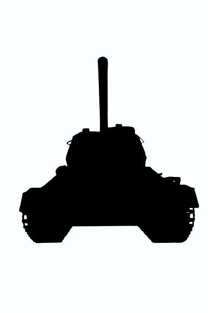 苏联T-34坦克在白色背景上的黑色轮廓图。前视图图片下载