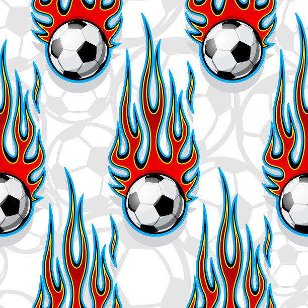 向量足球足球图形和火焰火焰无缝图案图片下载
