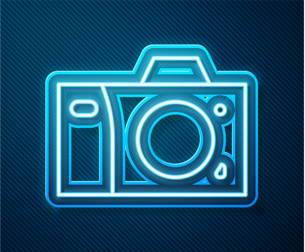 发光的霓虹灯线照片相机图标隔离图片下载