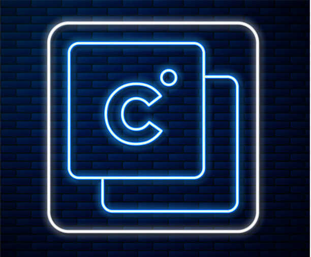 发光的霓虹灯线摄氏度图标隔离在砖块上图片下载