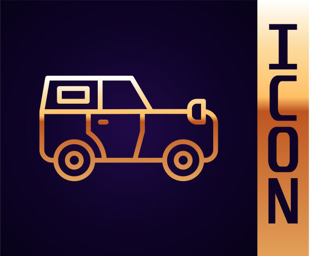 黄金线公路汽车图标孤立在黑色图片下载