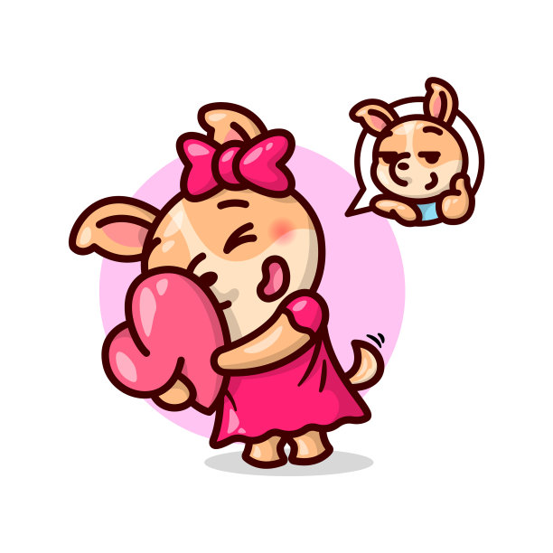 可爱的雌性狗抱着他送的爱心枕头图片下载