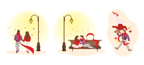 年轻幸福的情侣在爱情中一起度过秋天的时间在各种关系场景。男人和女人在浪漫的约会中。心爱的男女在公园散步、拥抱、亲吻图片下载