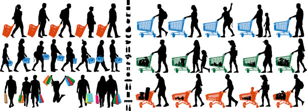 购物者用购物车剪影人们图片下载