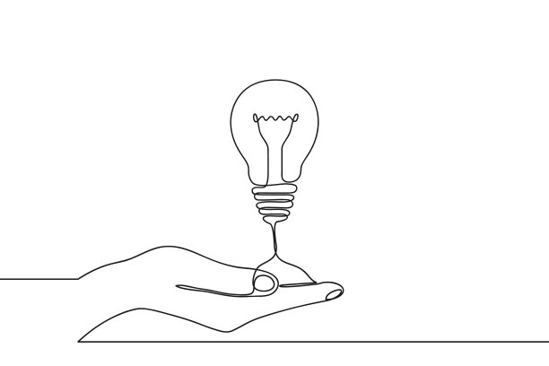 连续画一条线的手和灯泡图片下载
