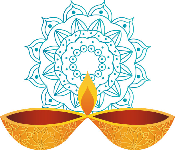 曼荼罗和排灯节diyas图标风格图片下载