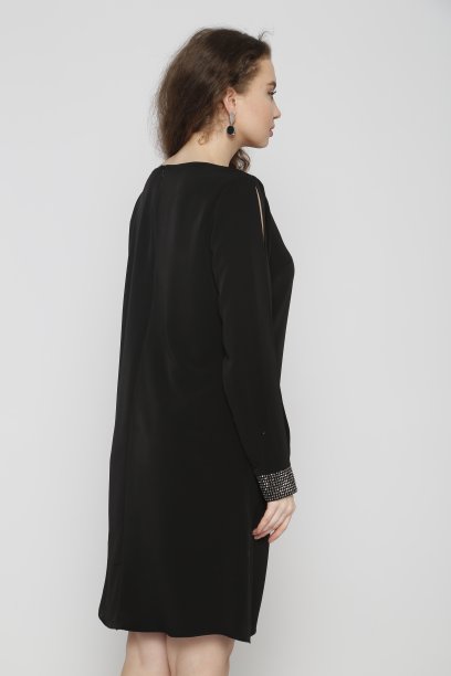 加尺寸美丽的女人在休闲黑色连衣裙前的白色背景图片下载