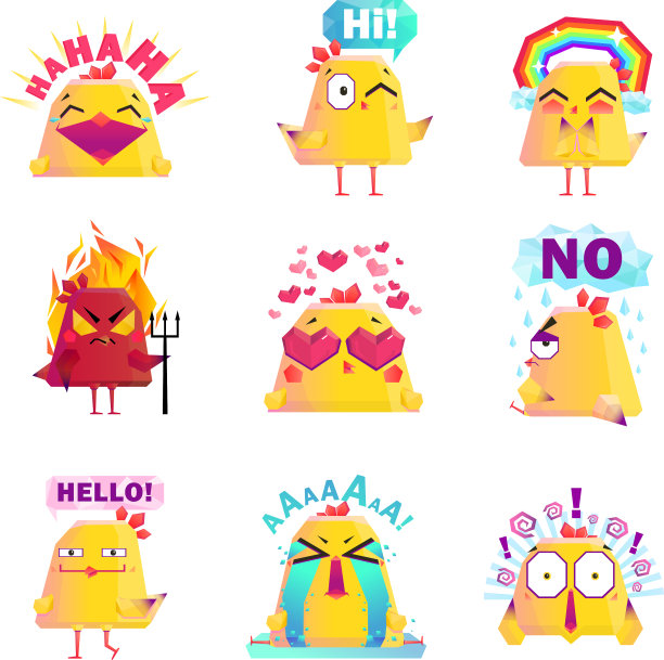 有趣的小鸡卡通人物图标集图片下载