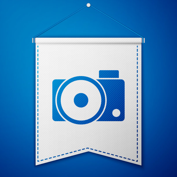 蓝色照片相机图标孤立在蓝色背景图片下载