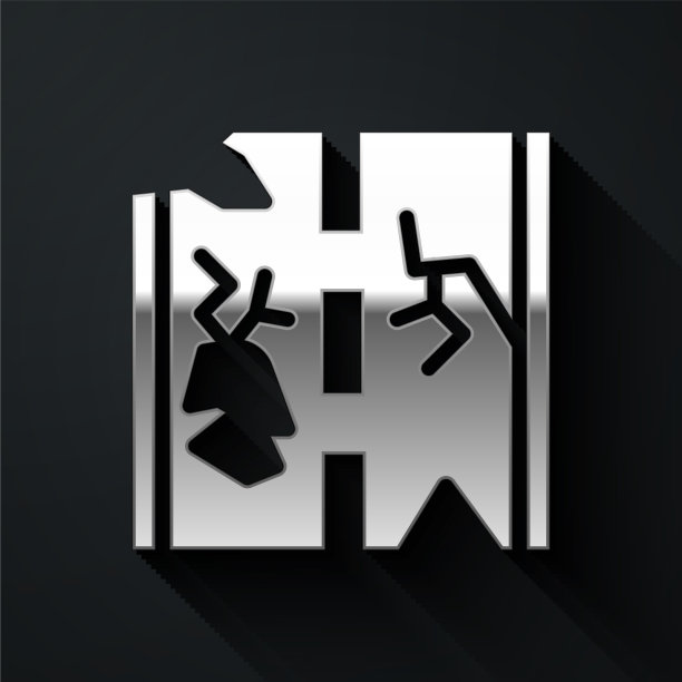 银色破碎之路图标孤立于黑色图片下载