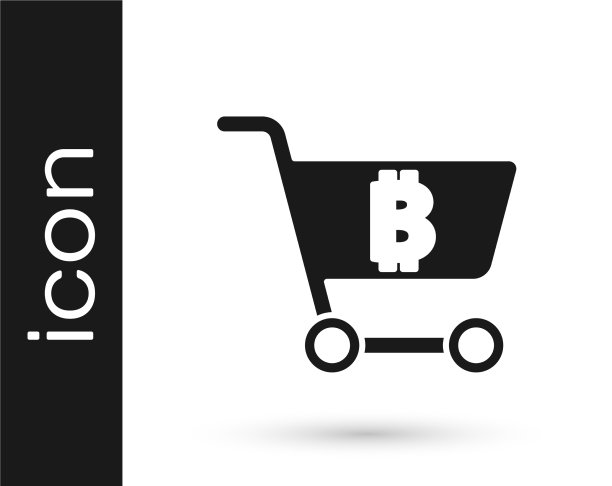 黑色购物车与比特币图标隔离图片下载