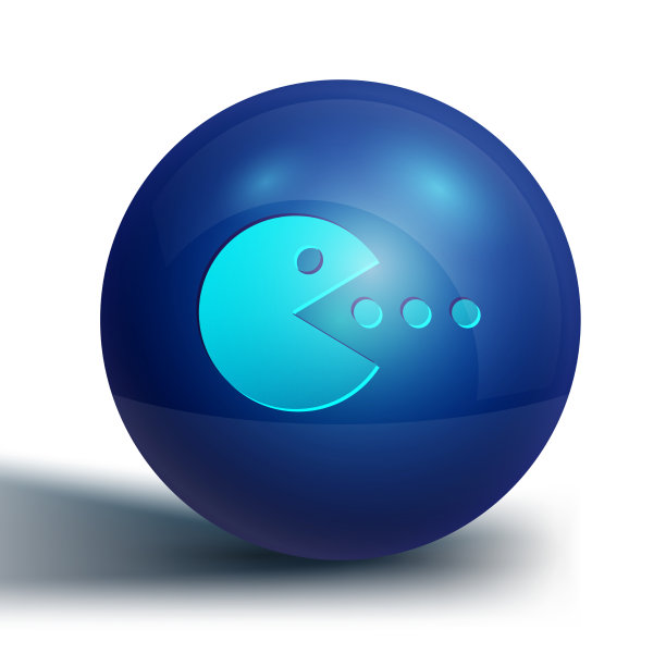 蓝色吃豆人与吃的图标孤立在白色图片下载