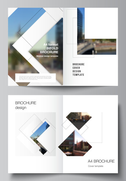 矢量布局的两个A4格式封面模型设计模板与几何简单的形状，线条和照片的地方双折小册子，传单，杂志，封面设计，书，小册子封面。图片下载