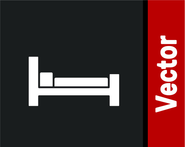 白色床图标孤立在黑色背景图片下载