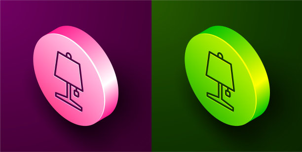 等距线台灯图标孤立在紫色上图片下载