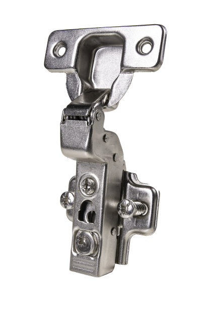 厨房门的现代金属铰链。组装厨房家具的配件。孤立的背景。图片下载