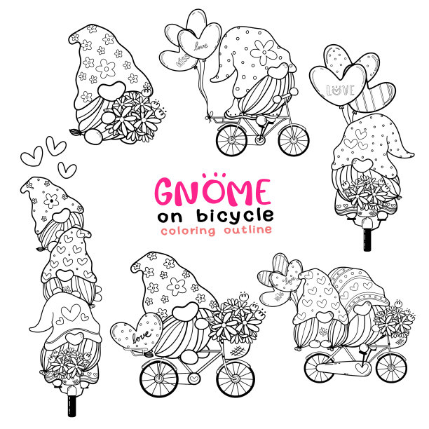 可爱的情人节侏儒着色轮廓收集图片下载