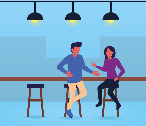 夫妇在酒吧谈论丰富多彩的设计图片下载