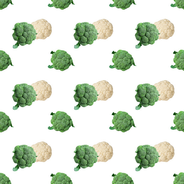 无缝图案与鲜艳的绿色花椰菜和花椰菜在白色的背景。蔬菜抽象无缝图案。图片下载
