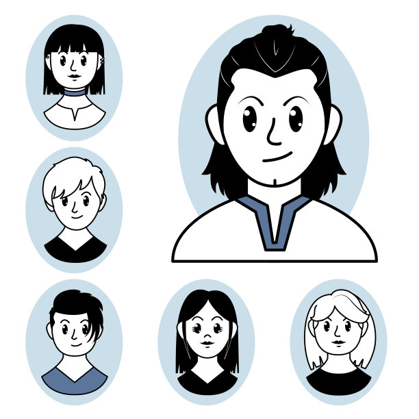 卡通人物和人物图标设置线条风格图片下载