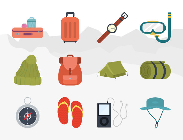 旅游用品图标设置丰富多彩的设计图片下载