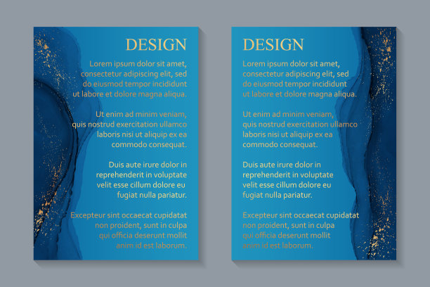 水彩背景与抽象的海军蓝墨水波和金色飞溅。图片下载