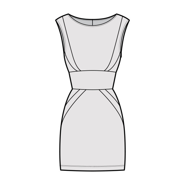 连衣裙面板管技术时尚插图与沙漏轮廓，无袖，合身的身体，迷你裙图片下载