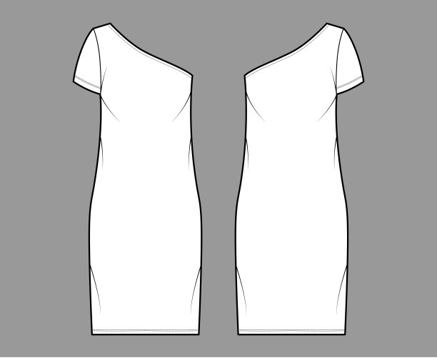 短袖、超大身、及膝铅笔裙搭配单肩技术时尚插画。平图片下载