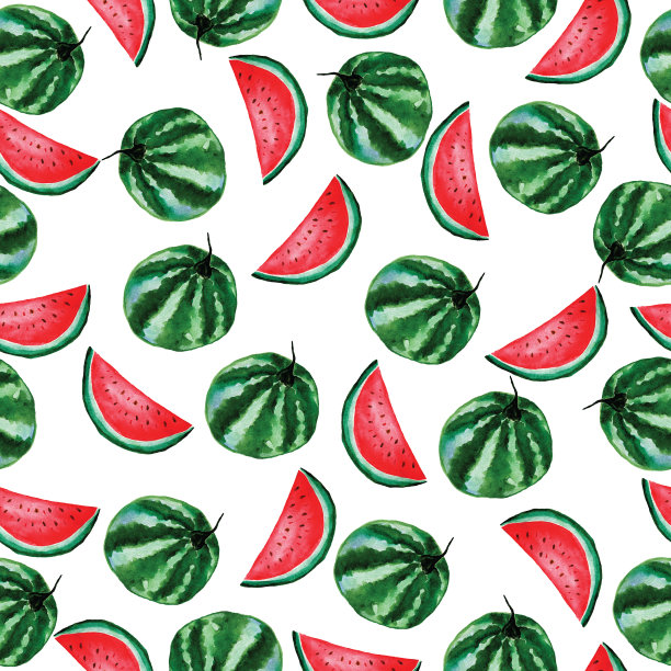 水彩无缝西瓜图案上的白色背景。手绘新鲜食品设计元素图片下载