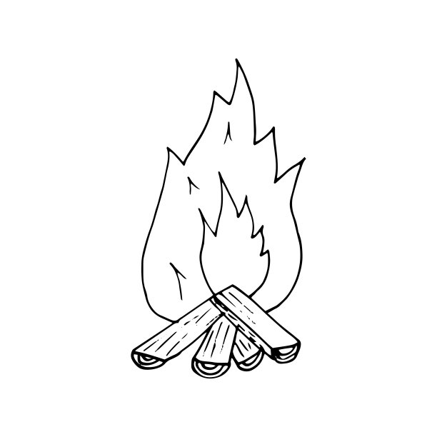 篝火图标。手绘涂鸦。矢量，斯堪的纳维亚，北欧，极简主义，单色。营地。图片下载