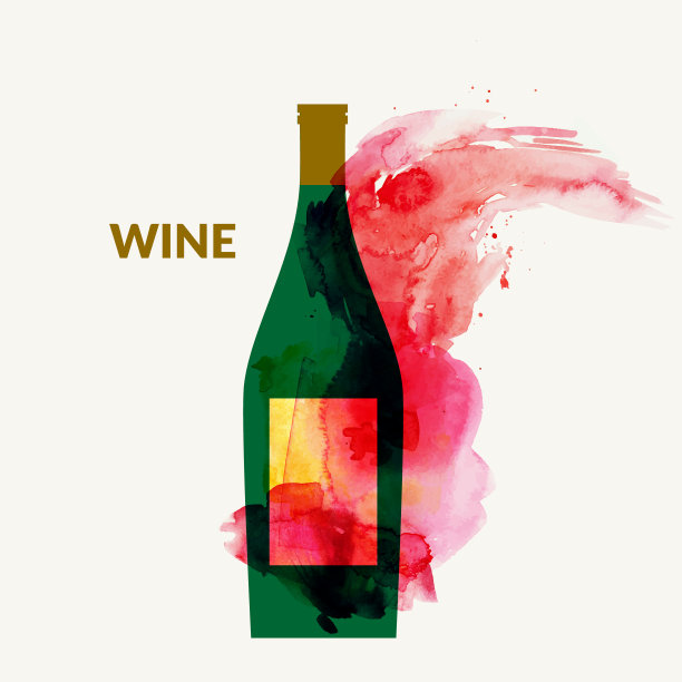 水彩抽象葡萄酒背景与红酒瓶图片下载