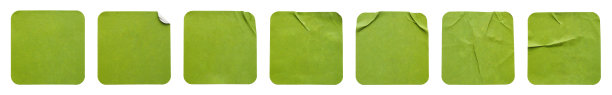 空白绿色方形不干胶纸不干胶标签集孤立在白色背景上图片下载