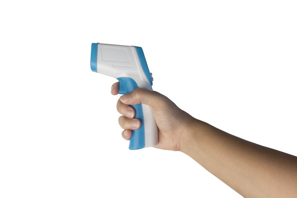 手持温度计枪测量温度隔离在白色背景和剪切路径。图片下载