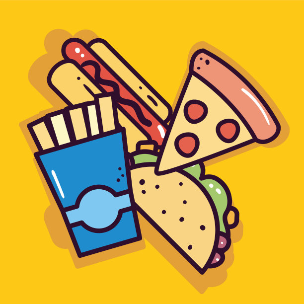 热狗薯条披萨和墨西哥玉米卷设计图片下载