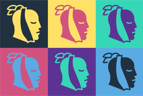 流行艺术牙痛图标孤立的颜色图片下载