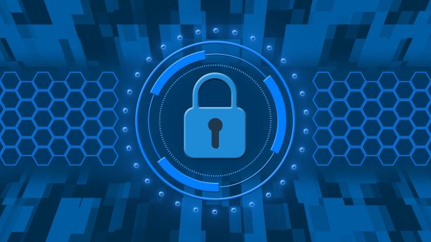 网络安全概念-封闭挂锁hud元素-抽象背景蜂窝和矩形元素图片下载