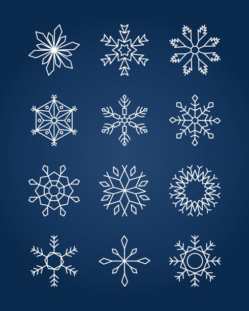 冬季雪花图标设置线条风格图片下载