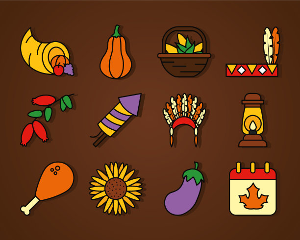 鸡腿和感恩节的图标设置线和图片下载