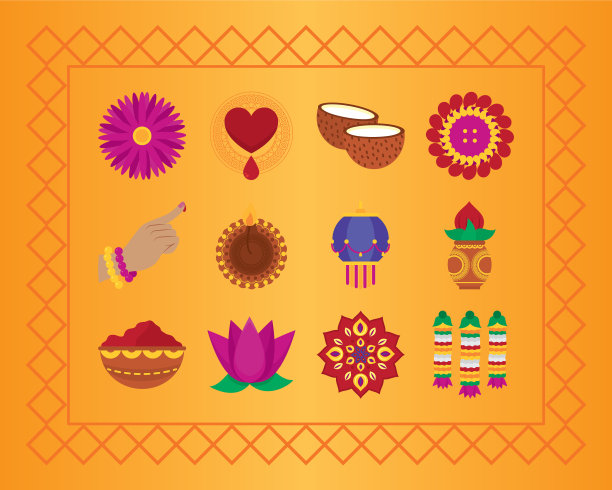 图标集bhai dooj丰富多彩的设计图片下载